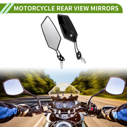 M8/M10 Rear View Mirror Polygonal Shape Black Aluminum for Motorcycle