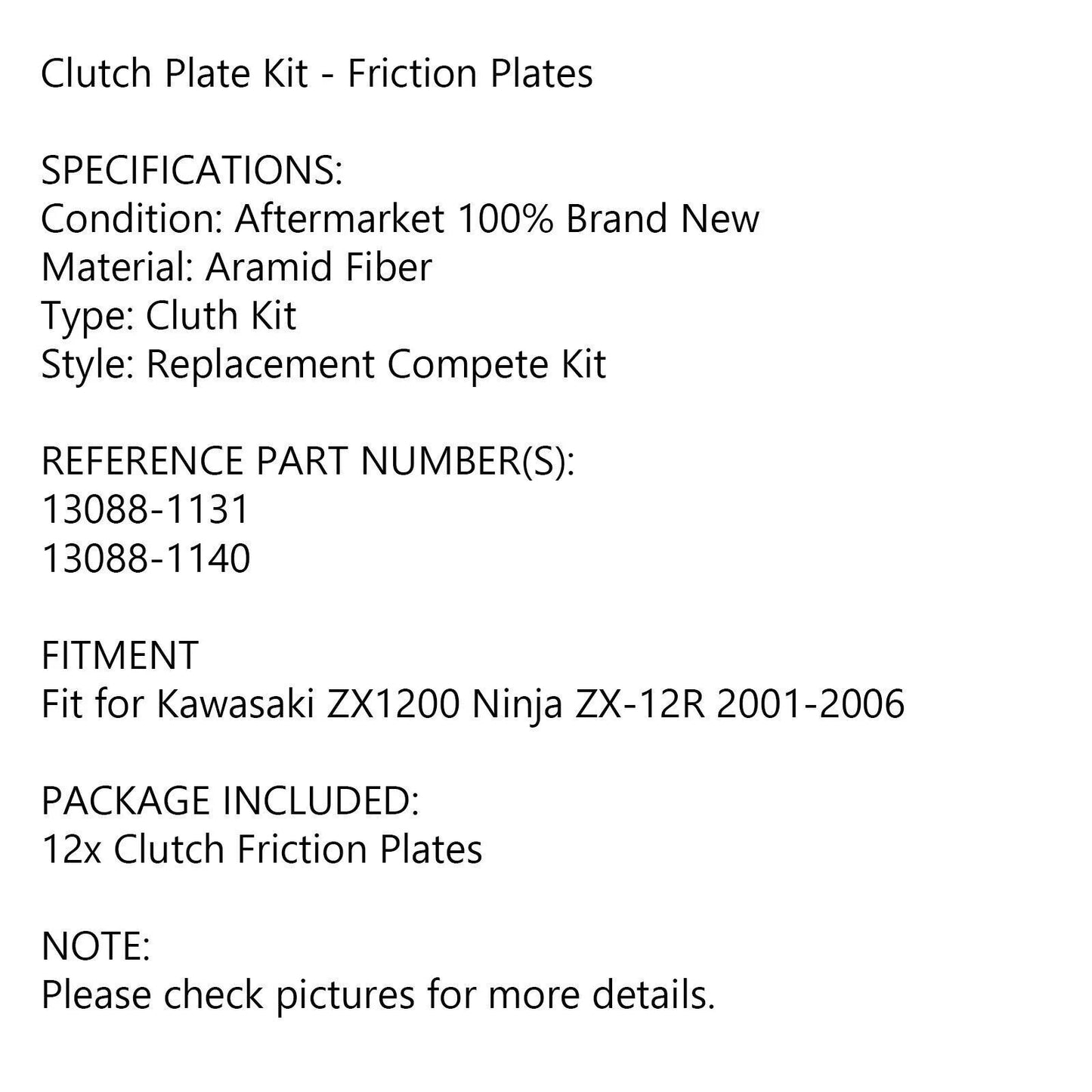 Clutch Kit for Kawasaki ZX1200 Ninja ZX-12R (2001-2006)
