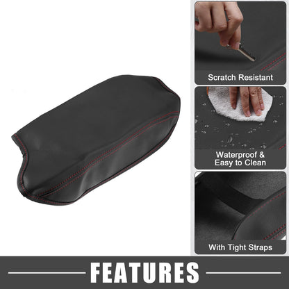 Car Center Console Armrest Cover for Ford Ranger (2019-2021) Black Red Stitch