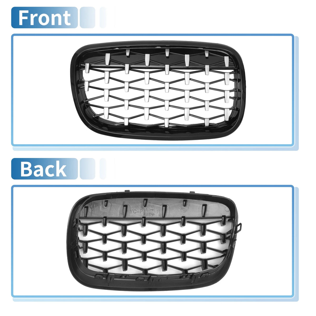 Hood Bumper Grille for BMW X5 X6 (2008-2013) Black Silver Tone 1 Pair