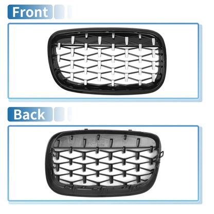 Hood Bumper Grille for BMW X5 X6 (2008-2013) Black Silver Tone 1 Pair