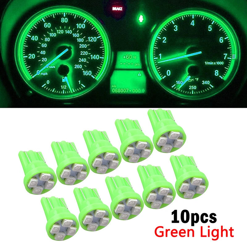 10x Green T10 W5W 168 194 4-SMD LED Dash Light Bulbs