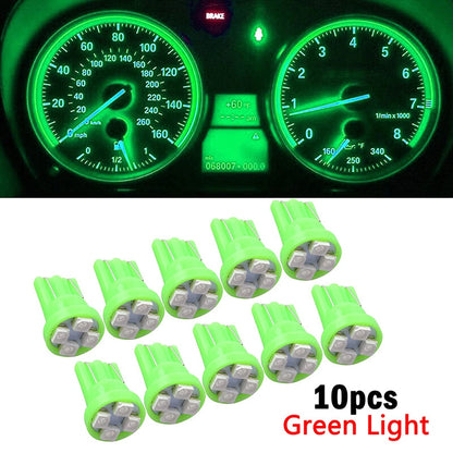 10x Green T10 W5W 168 194 4-SMD LED Dash Light Bulbs