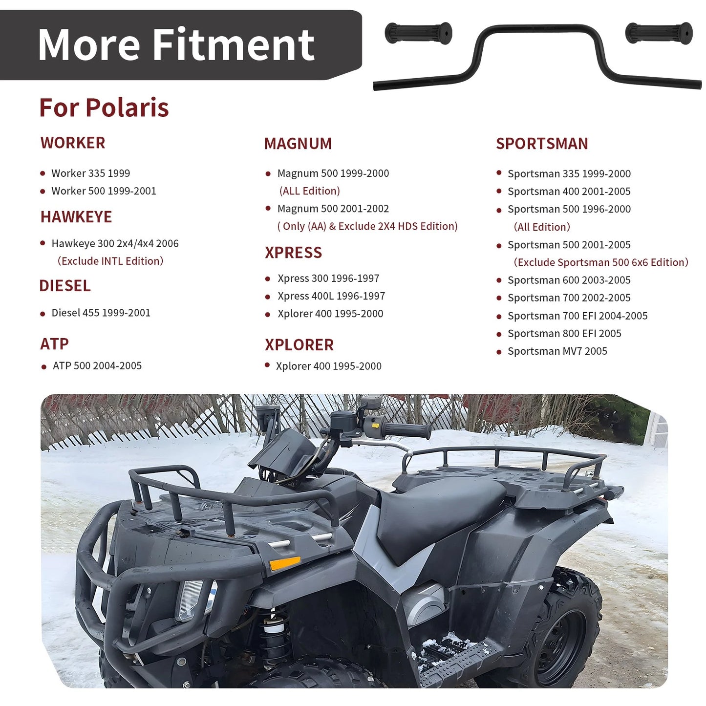 Heavy Duty Handlebar w/ Grips for Polaris Magnum Sportsman Xpress (2000–2005)