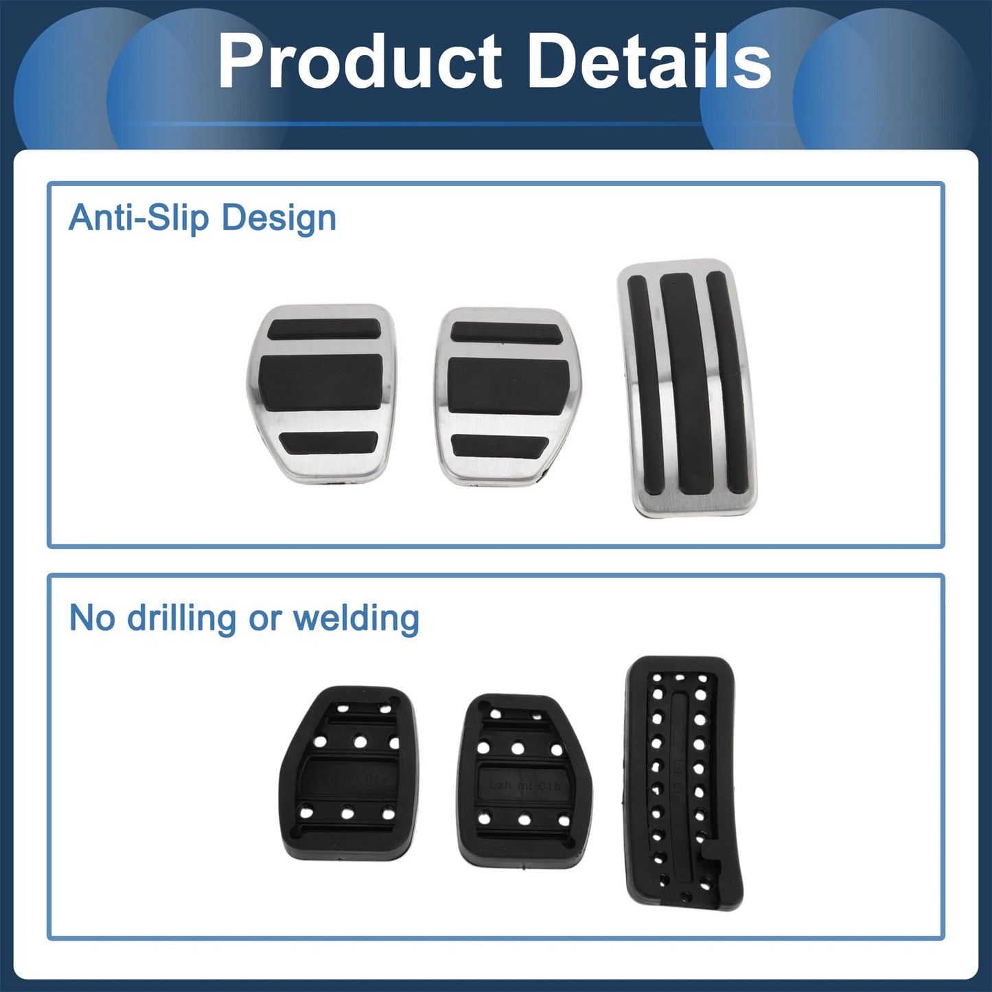 Manual Footrest Pedals Cover Set for Peugeot 208 (2013-2018) Silver Tone