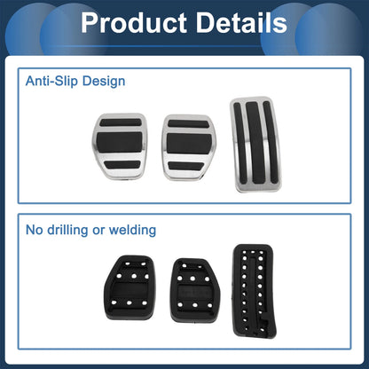 Manual Footrest Pedals Cover Set for Peugeot 208 (2013-2018) Silver Tone