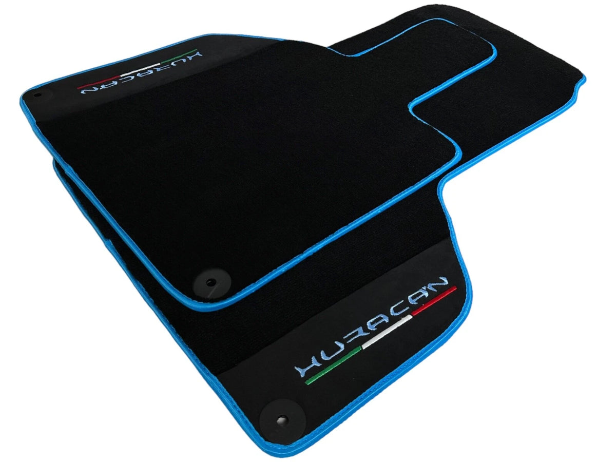 Black Floor Mats for Lamborghini Huracan with Light Blue Trim (2014-2023)