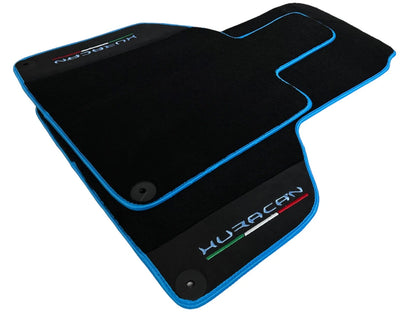 Black Floor Mats for Lamborghini Huracan with Light Blue Trim (2014-2023)
