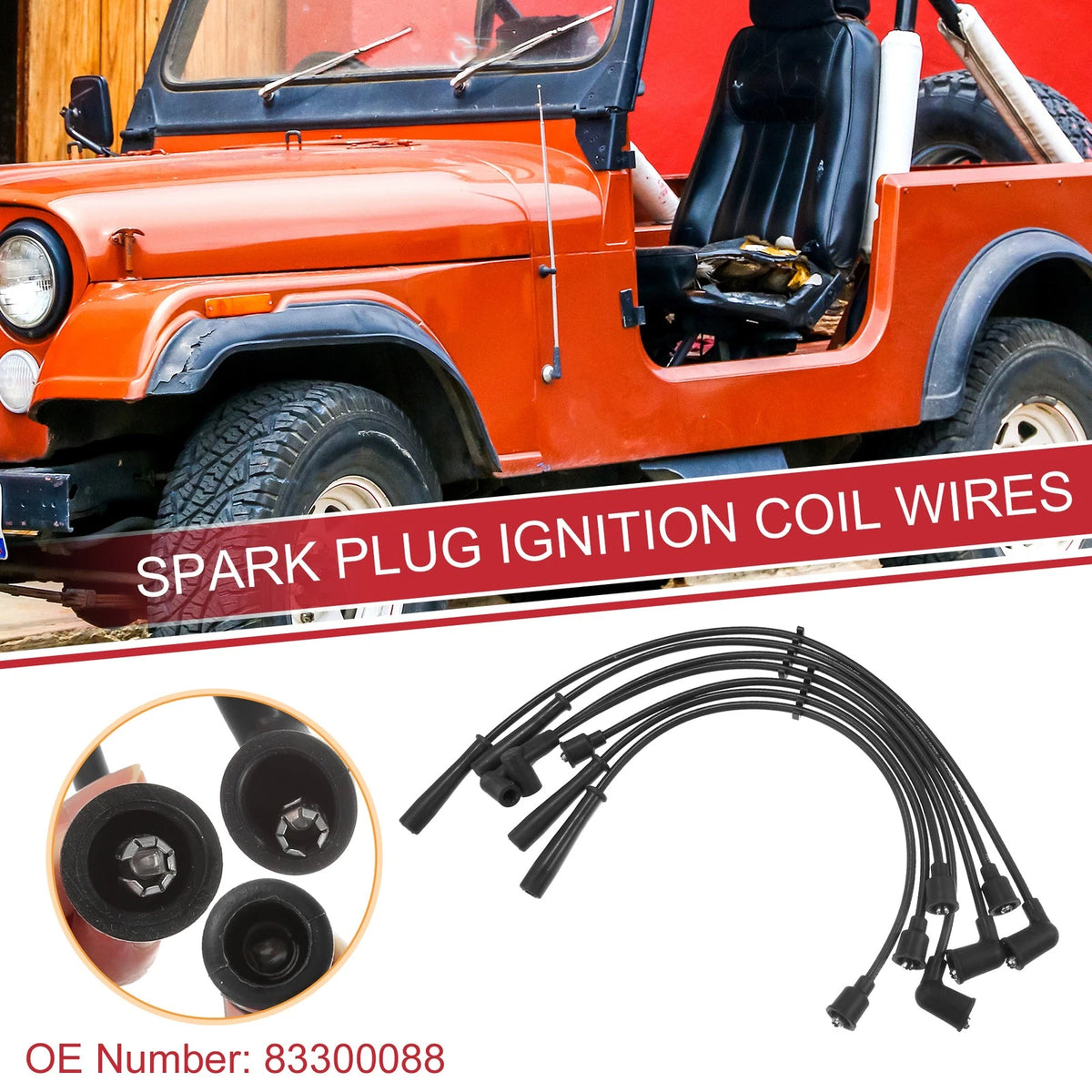 7 x Spark Plug Wire Ignition Coil Cables for Jeep CJ5 J10 Wrangler (1976-1986)