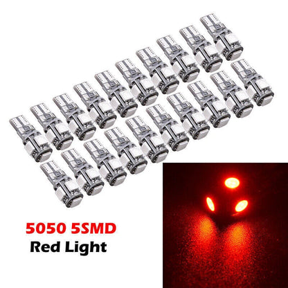 20 x T10 5-SMD 5050 Red LED Light Bulbs for Various Vehicles ( Specified)