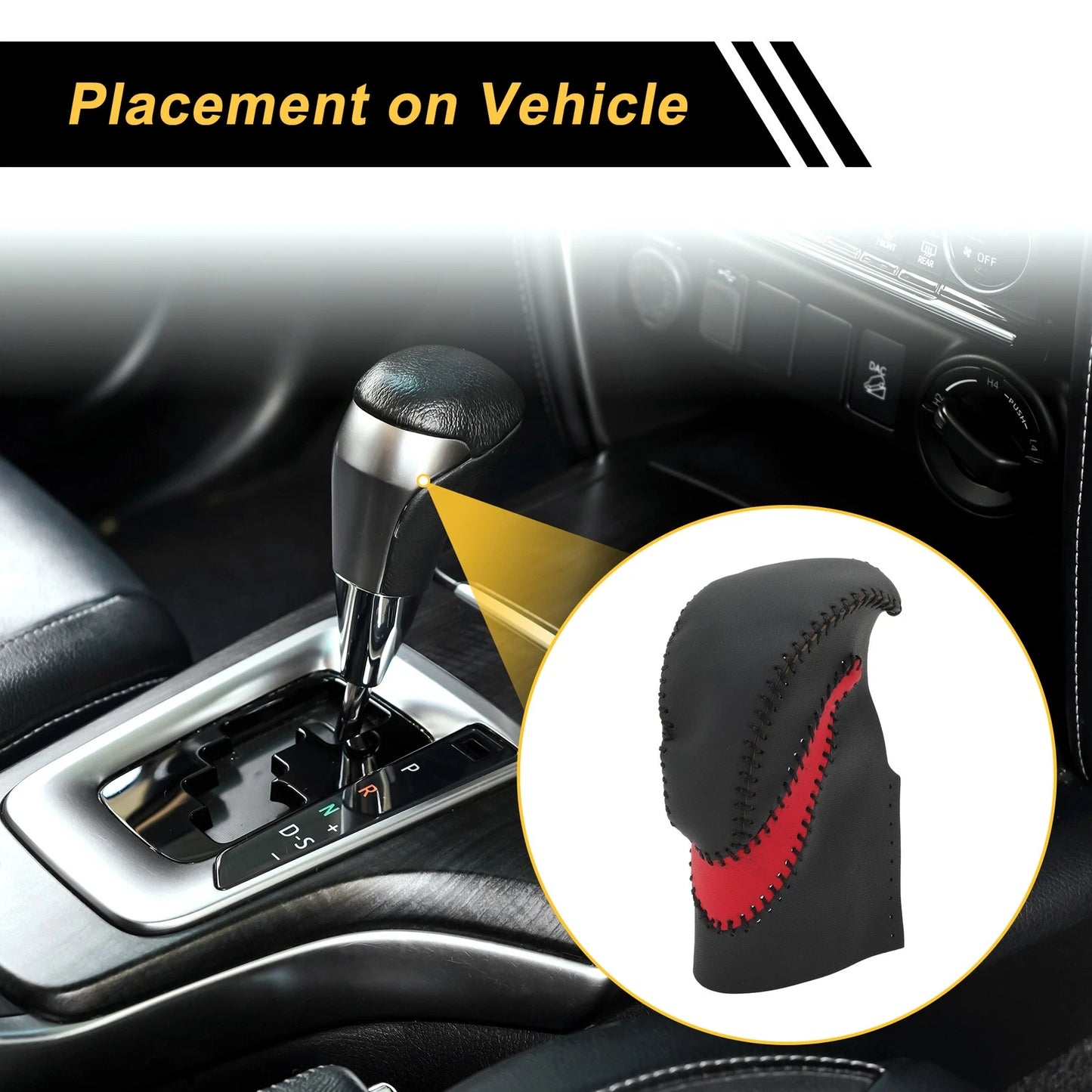 Car Gear Shift Knob Cover for Honda Accord (2013-2017) Black Red Faux Leather