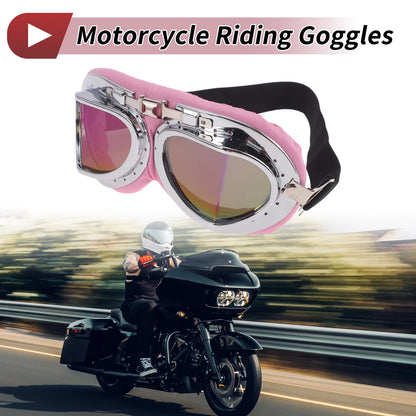 1 Pc Motorcycle Riding Goggles Colorful Lens Pink Silver Tone Frame PC PU