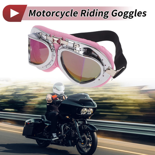 1 Pc Motorcycle Riding Goggles Colorful Lens Pink Silver Tone Frame PC PU