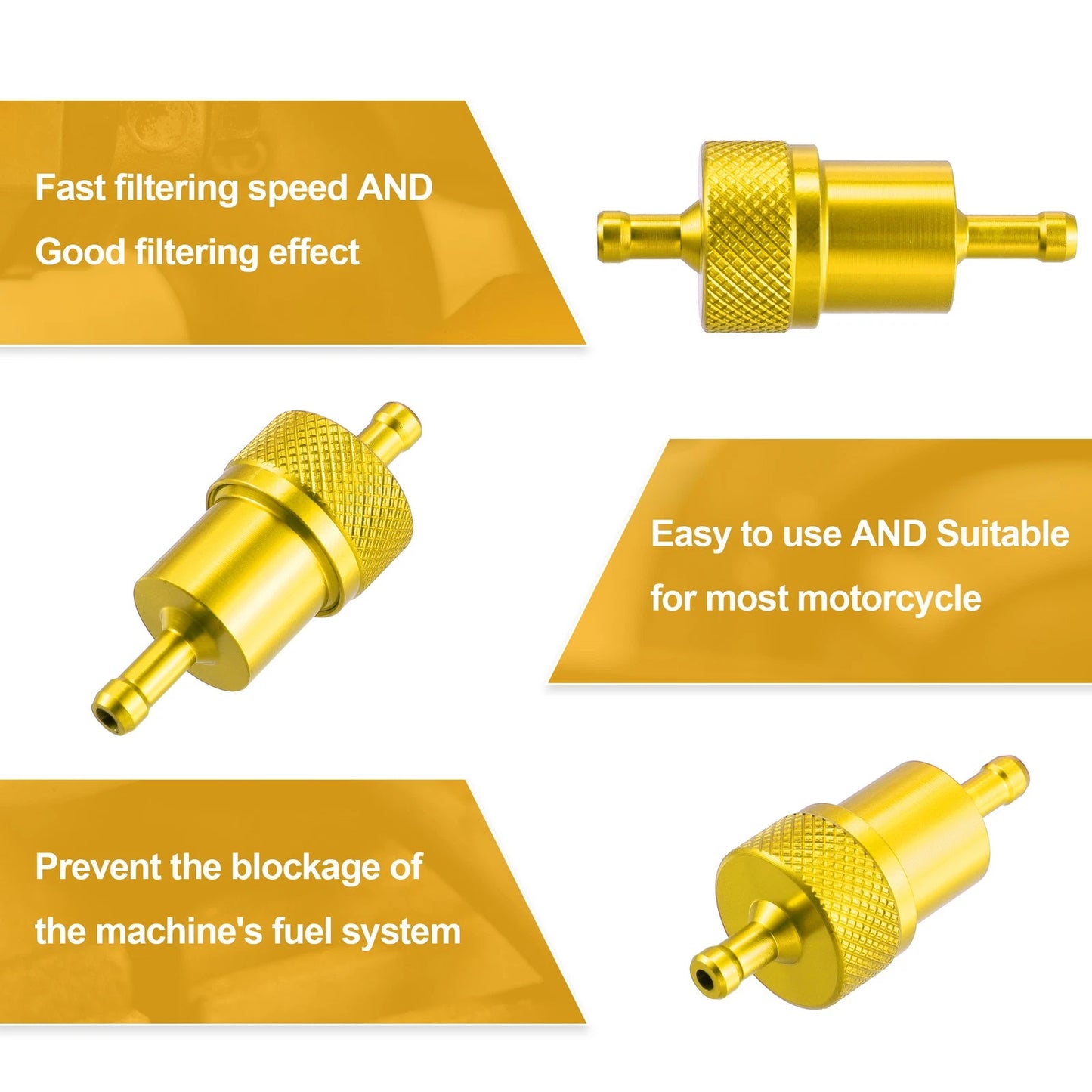 8mm Dia Hose Aluminum Alloy Motorbike Petrol Oil Fuel Filter Cleaner Gold Tone