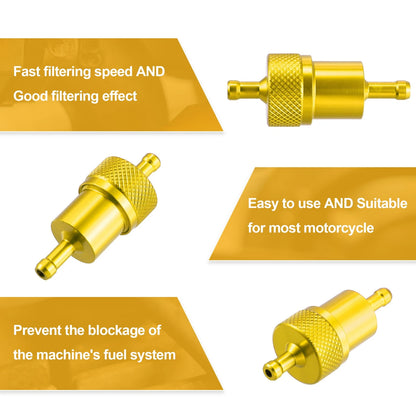 8mm Dia Hose Aluminum Alloy Motorbike Petrol Oil Fuel Filter Cleaner Gold Tone