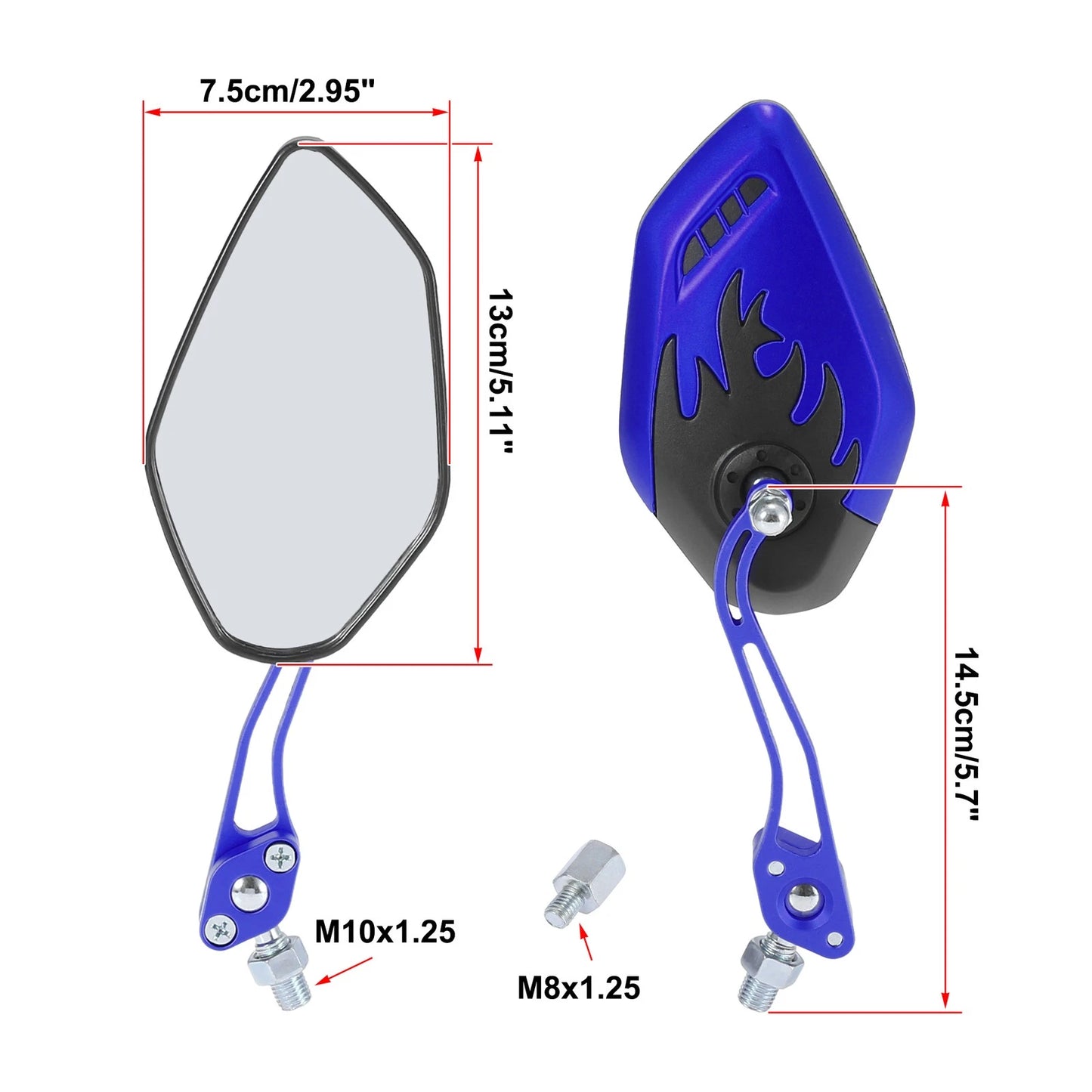 Pair 10mm Screw Thread Rear View Side Mirror Blue for Motorcycle Motorbike