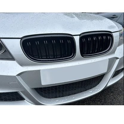 Front Kidney Grille Grill Pair Gloss Black for BMW E90 E91 325i 328i (2009-2011)