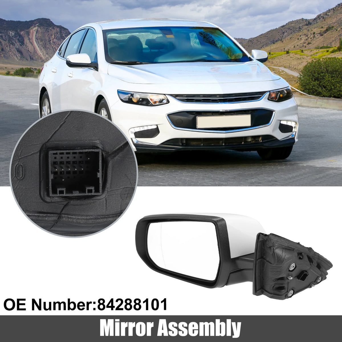 Left Side Exterior Door Mirror Assembly White for Chevrolet Malibu Hybrid