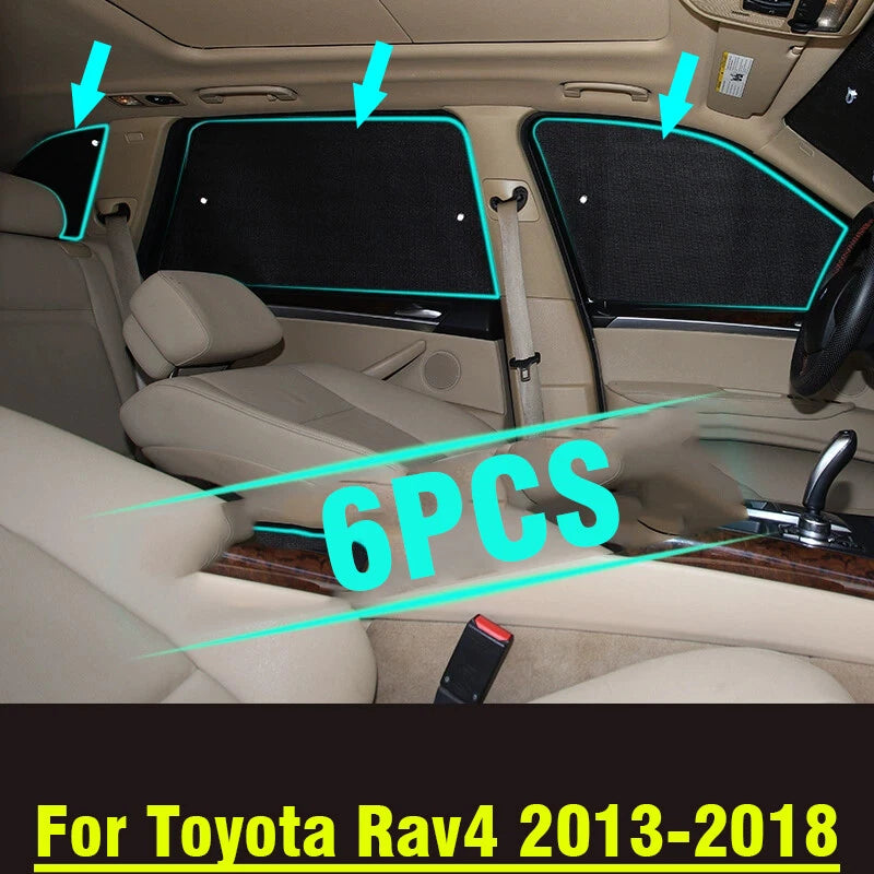 6 x Side Window Sunshade Privacy Black Silver for Toyota Rav4 (2013–2018)