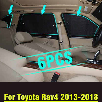 6 x Side Window Sunshade Privacy Black Silver for Toyota Rav4 (2013–2018)