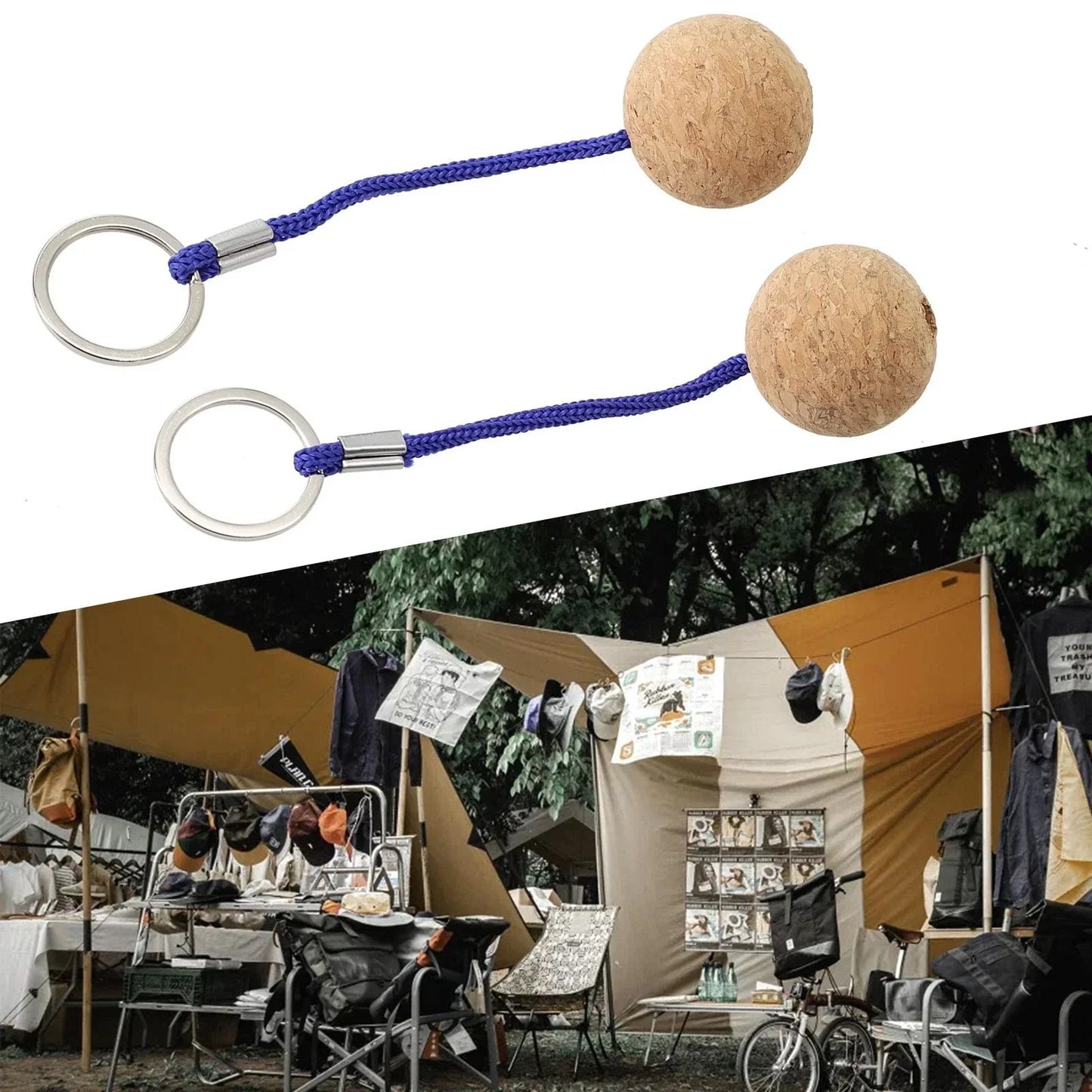 Floating Cork Ball Key Ring for Boat/Kayak - 2 Pcs Buoyant Rope