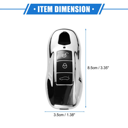3 x Button Car Remote Key Fob Cover for Porsche Macan (2014-2022) TPU Silver Tone
