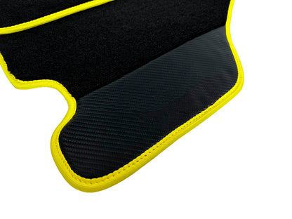 Black Floor Mats for Ferrari F430 with Carbon Fiber & Yellow Trim (2004-2009)