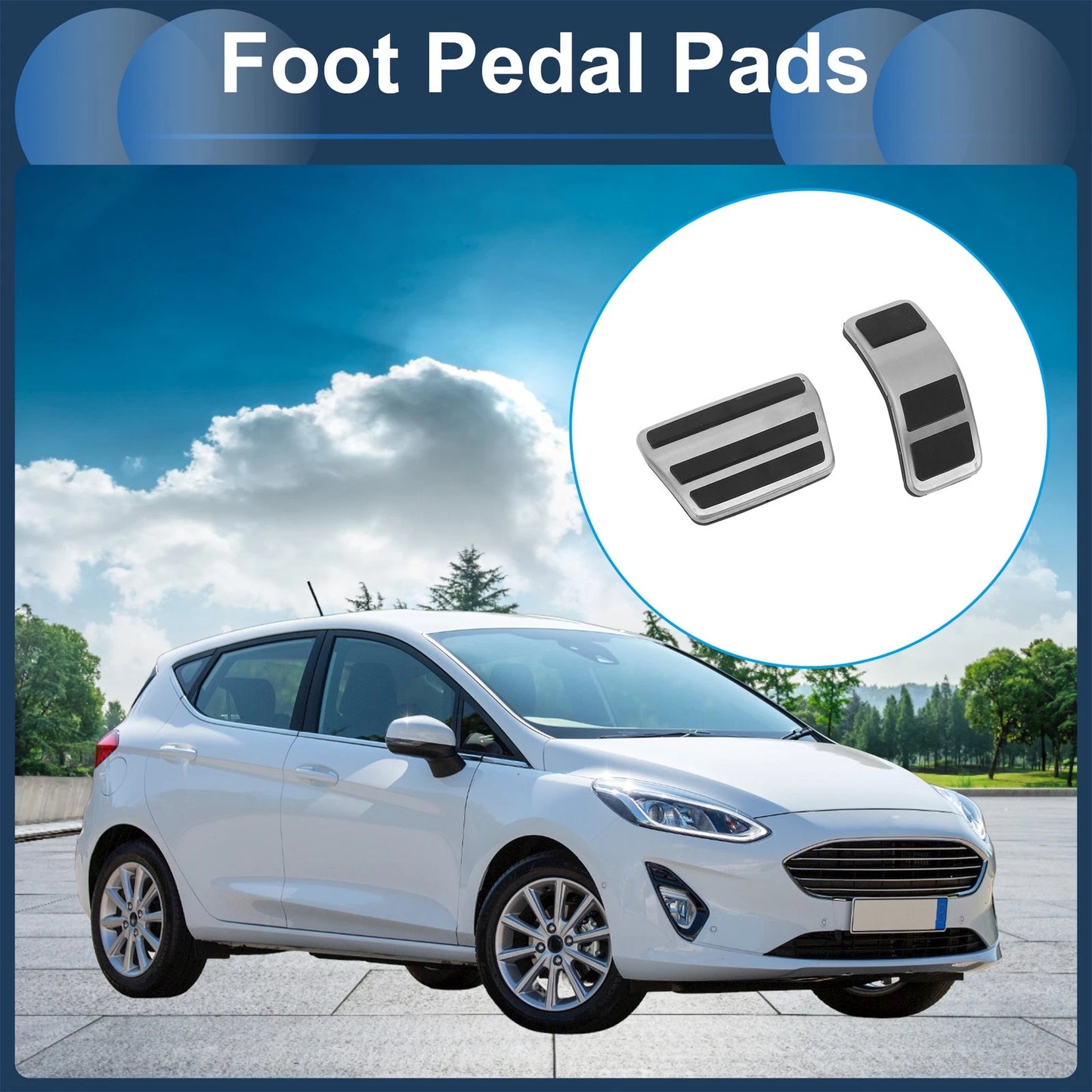 2 x Foot Accelerator Pedal Covers for Ford Fiesta (2007-2012) Silver Tone
