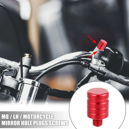 2 x M8x1.25 Motorcycle Left Side Mirror Hole Plug Cap Screws Red for Universal