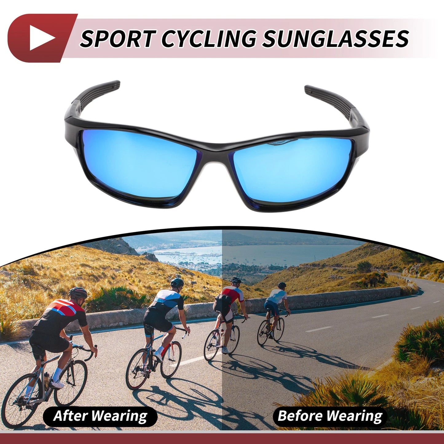Motorcycle Riding Goggles 1 x Blue Lens Black Frame Cycling Sunglasses for Motorcycle