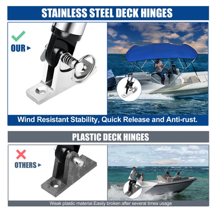 600D 4 Bow 8'L x 54'H x 67-72"W Bimini Top Stainless Deck Hinges Blue for Boats