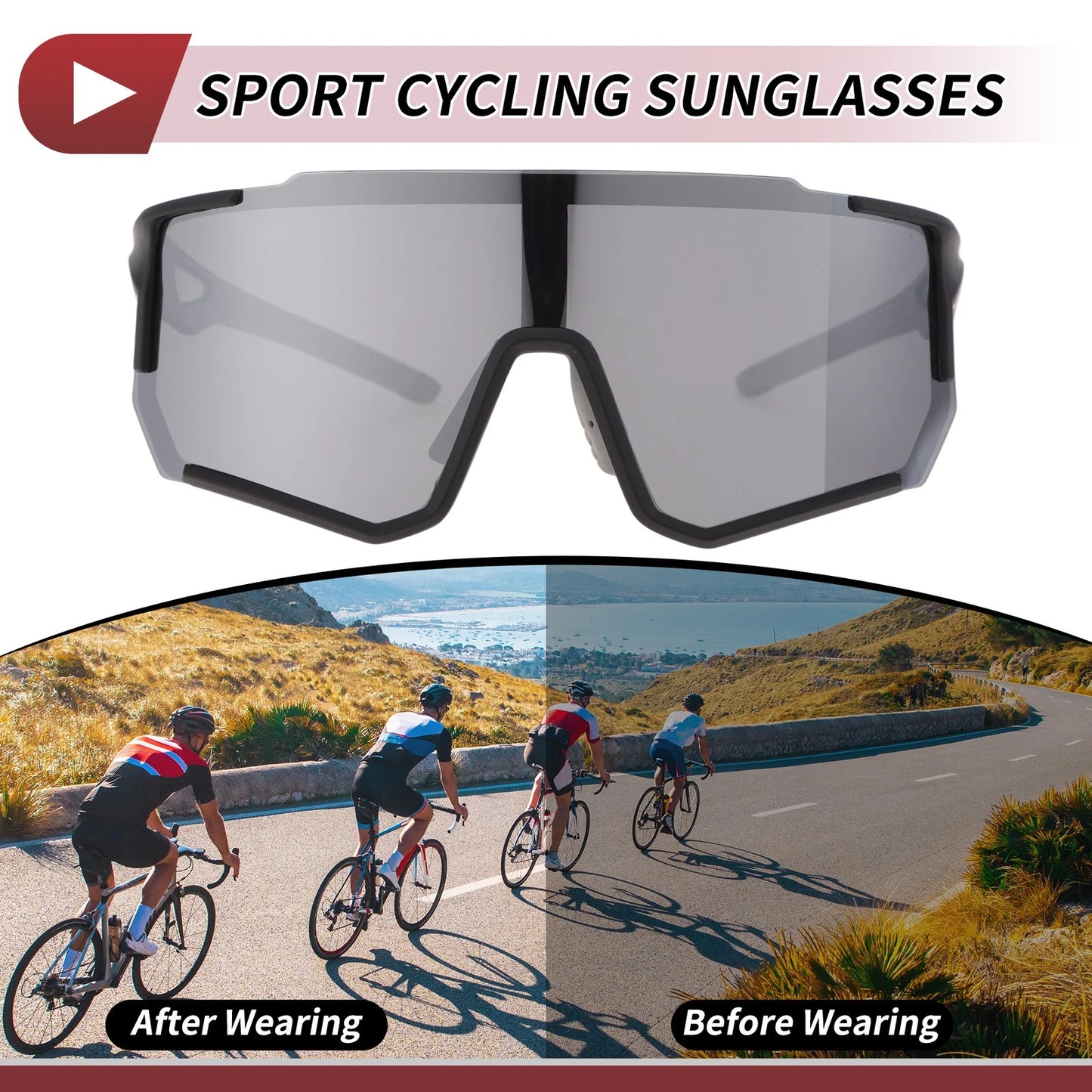 Motorcycle Riding Goggles Silver Tone Lens Black Frame Triacetyl Cellulos