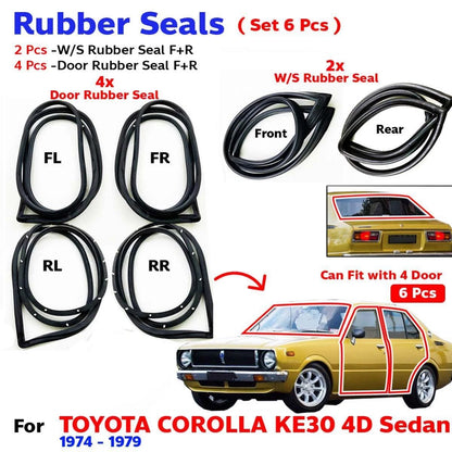 Windshield Door Rubber Seal Set 6 Fits Toyota Corolla KE30 4D Sedan 1974-79
