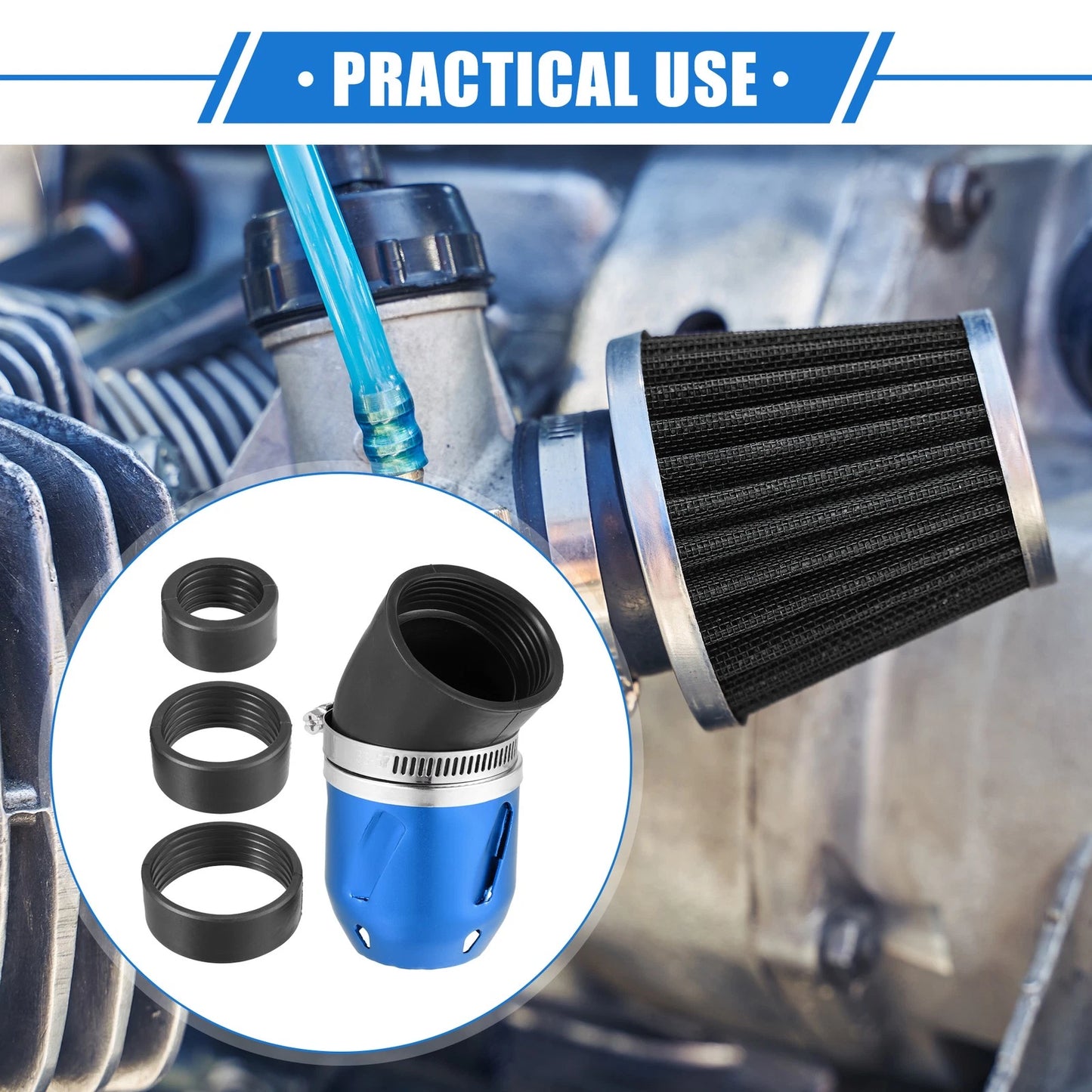 Universal Motorcycle Air Filter 26/35/42/48mm ID 90x60mm Aluminum Blue