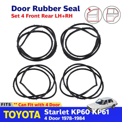 Set Front Rear Door Rubber Seal Fits Toyota Starlet KP60 KP62 4D 1978 -1984 D06
