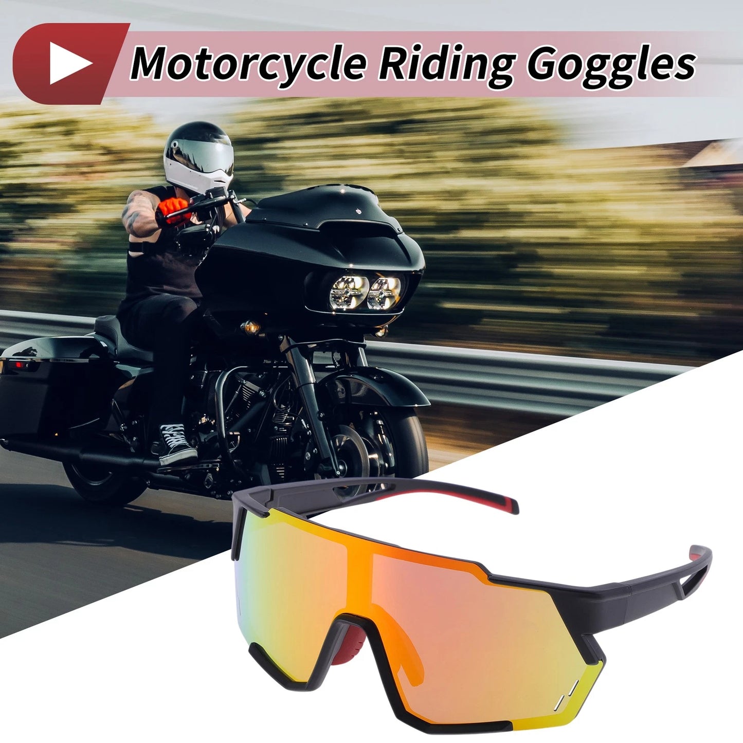Goggles Red Lens Black Frame PC Cycling Sunglasses for Motorcycle