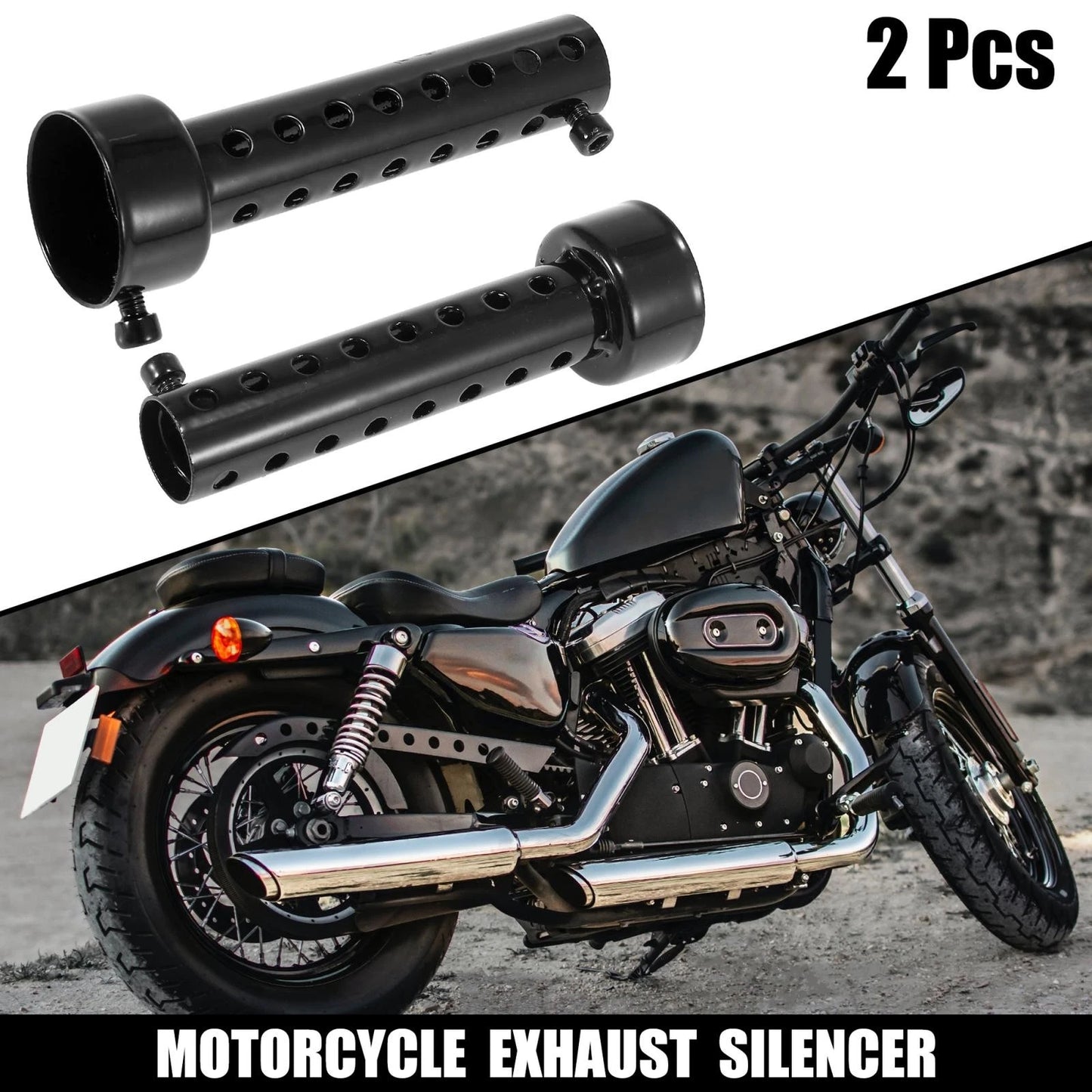 2 x 42mm Exhaust Silencer Muffler Pipe Black for Universal Motorcycle