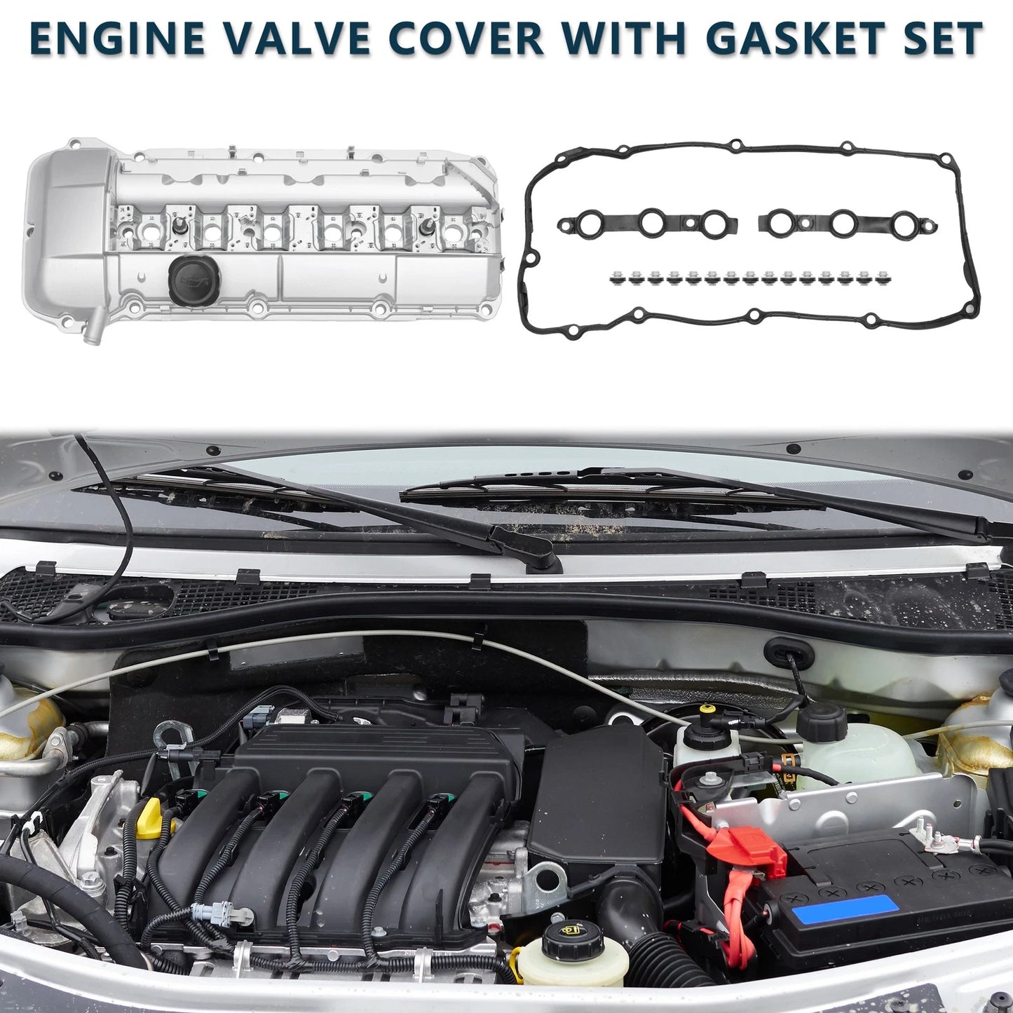 Engine Valve Cover with Gasket for BMW 325i (2001-2002) Silver Tone