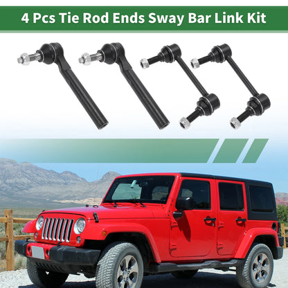 4 Pcs Front Suspension Kit Outer Tie Rod Ends Sway Bar Link for Jeep