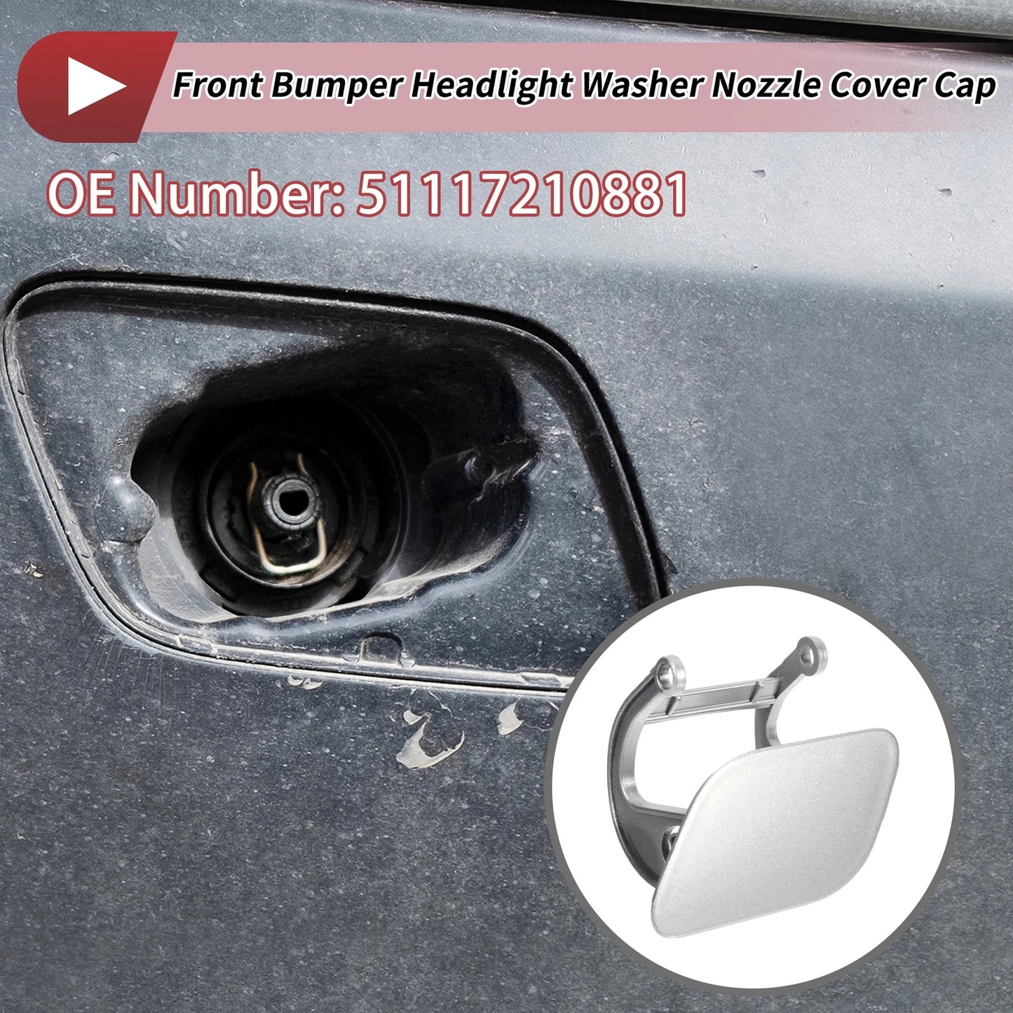 Front Left Washer Nozzle Cover for BMW 740i (2011-2015) Silver Tone