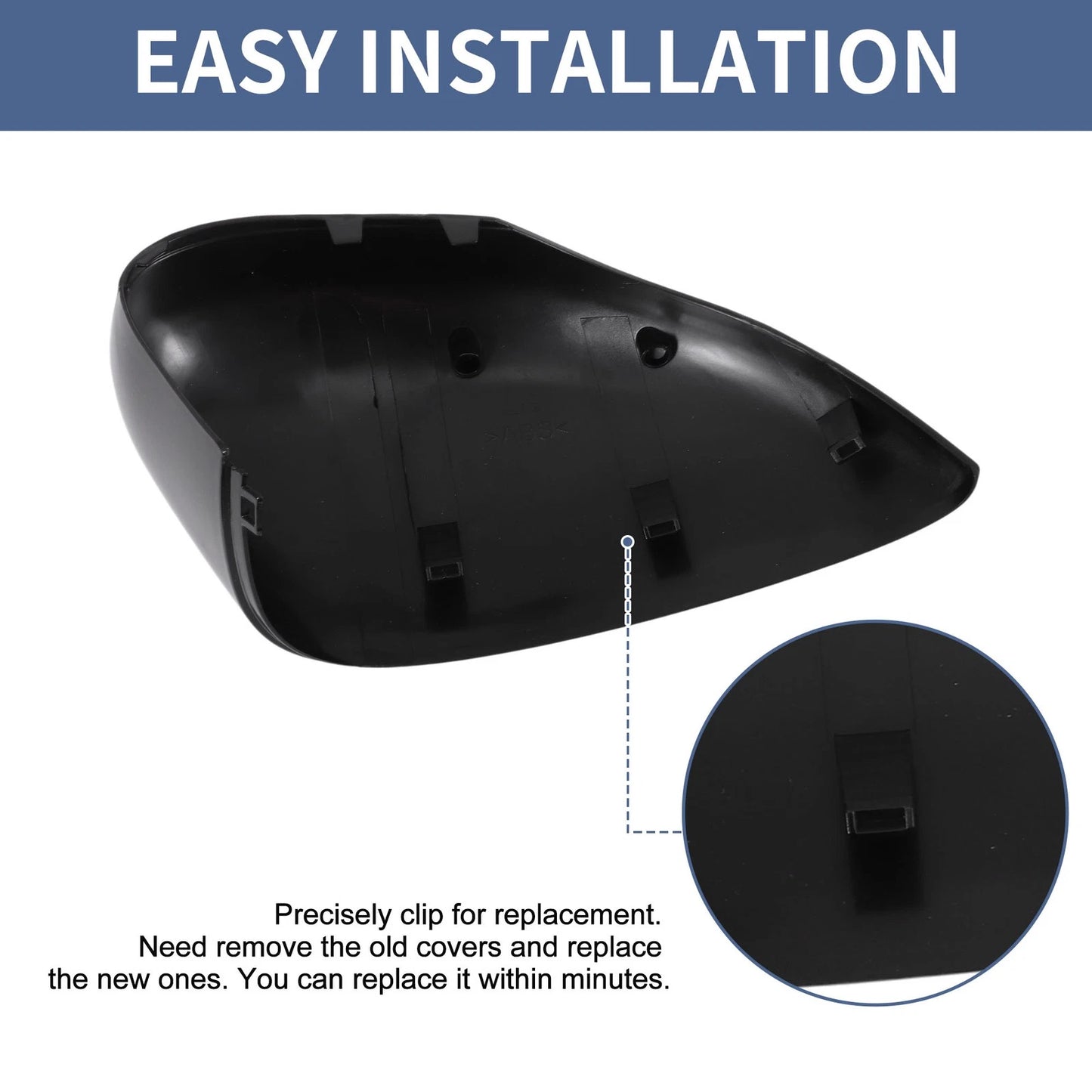 Gloss Black Left Right Mirror Cover Caps for Ford Fiesta (2008-2017)