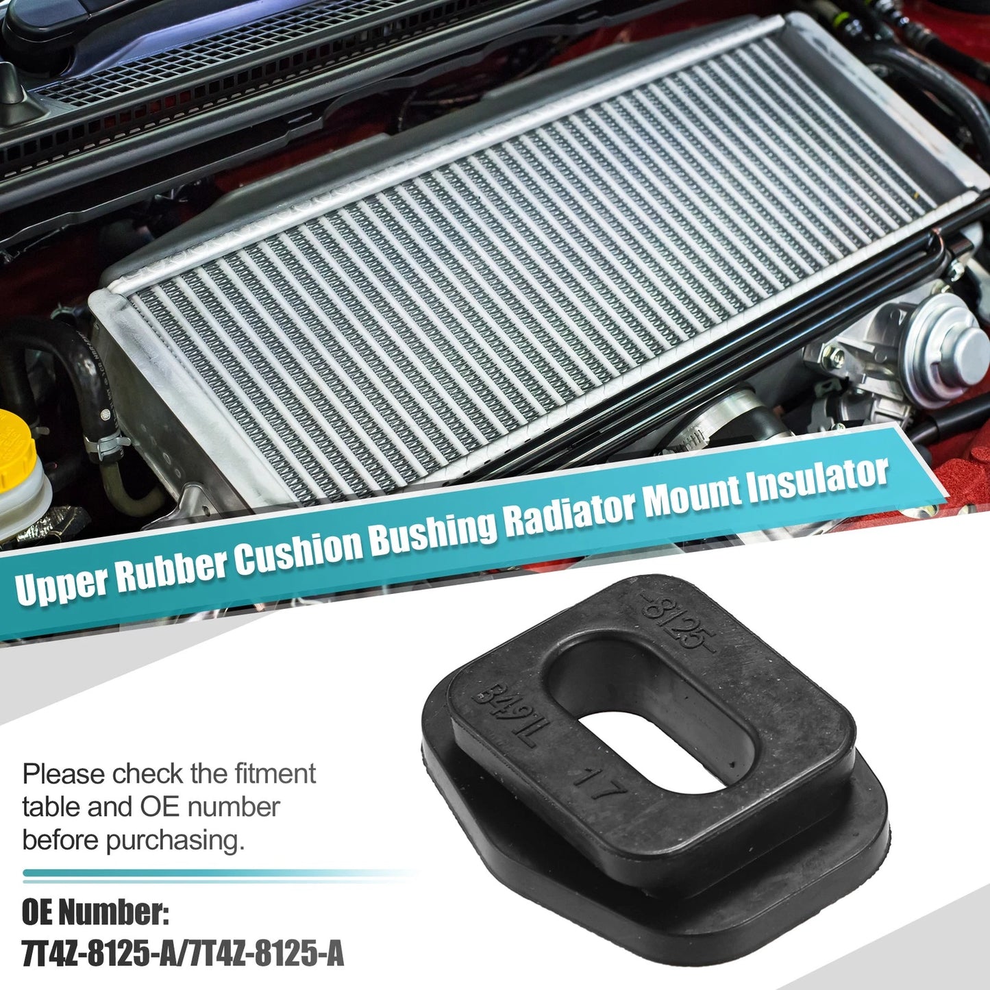 2 x Upper Rubber Radiator Mounts for Ford Edge (2007-2014) Black