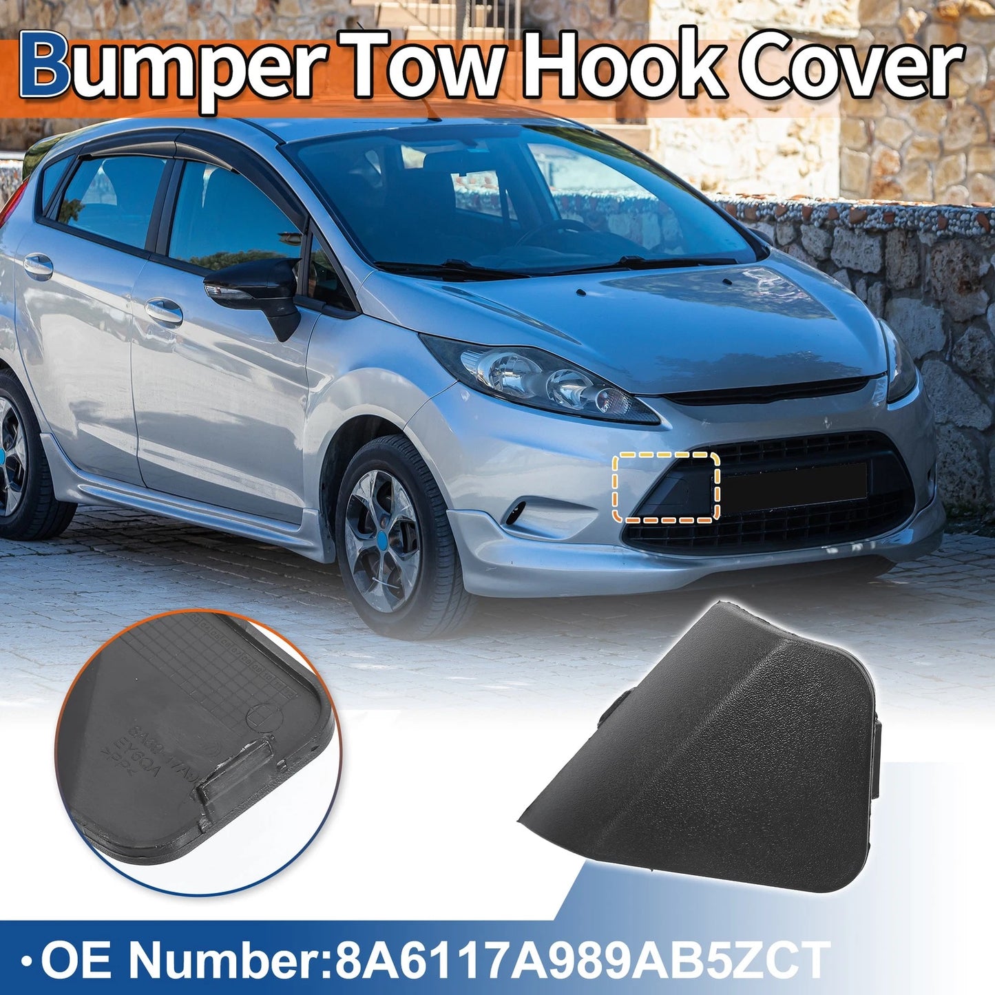 Front Car Bumper Tow Hook Cover for Ford Fiesta (2008-2012) Unpainted