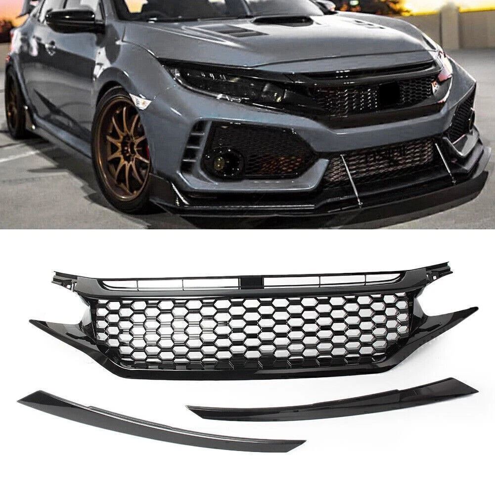 Black Mesh Honeycomb Front Upper Grille for Honda Civic (2016-2018)
