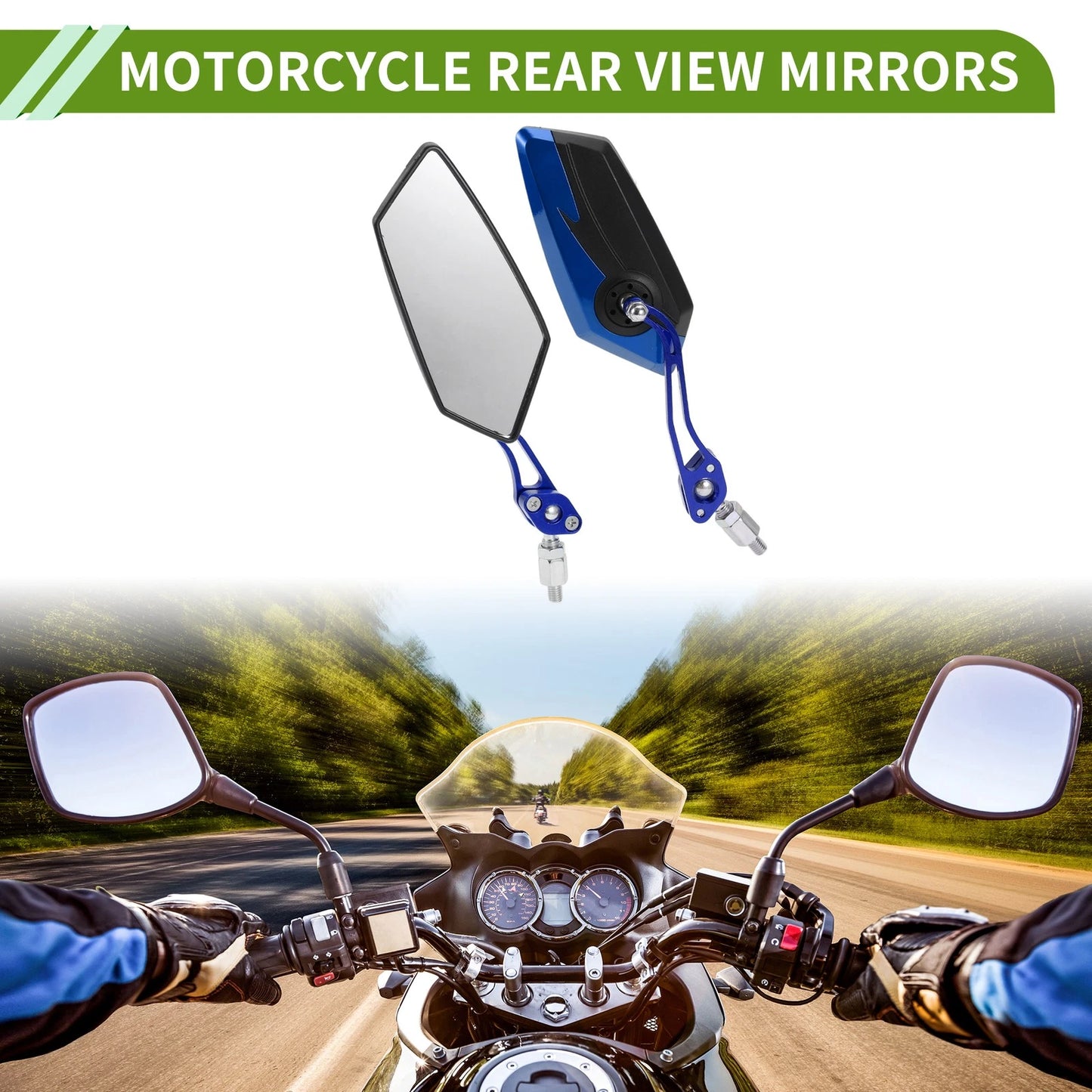 M8/M10 Rear View Mirrors Polygonal Shape Black Blue Aluminum Alloy for M8/M10