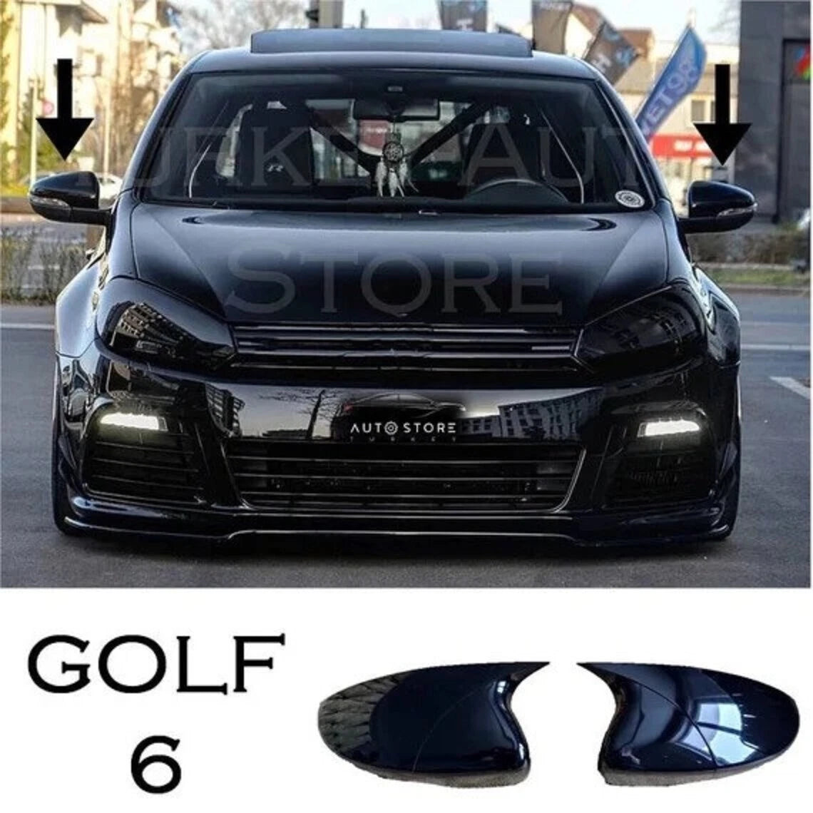 2 Piece Side View Mirror Covers for VW Golf Mk6 (2010-2014) Gloss Black