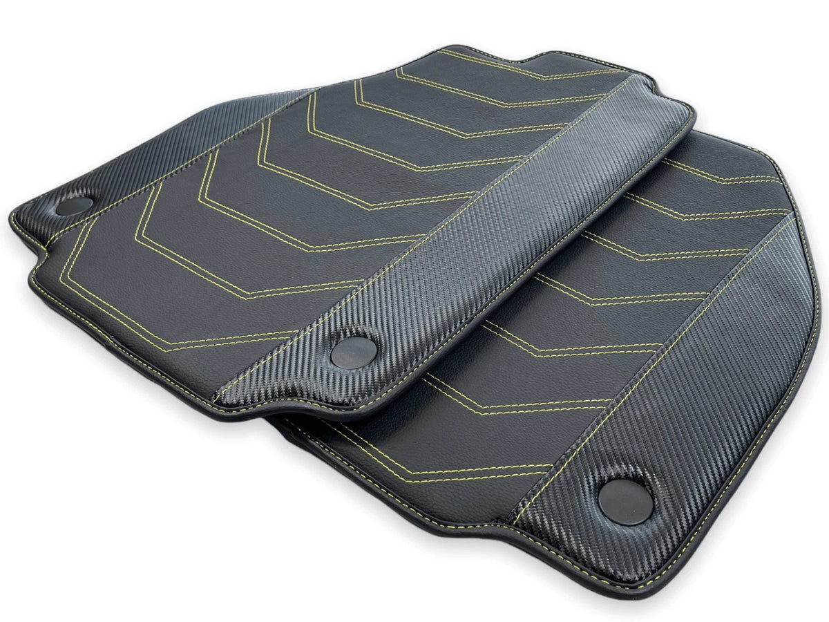 Black Leather Car Mats for Ferrari 488 Pista Spider (2019-2023)
