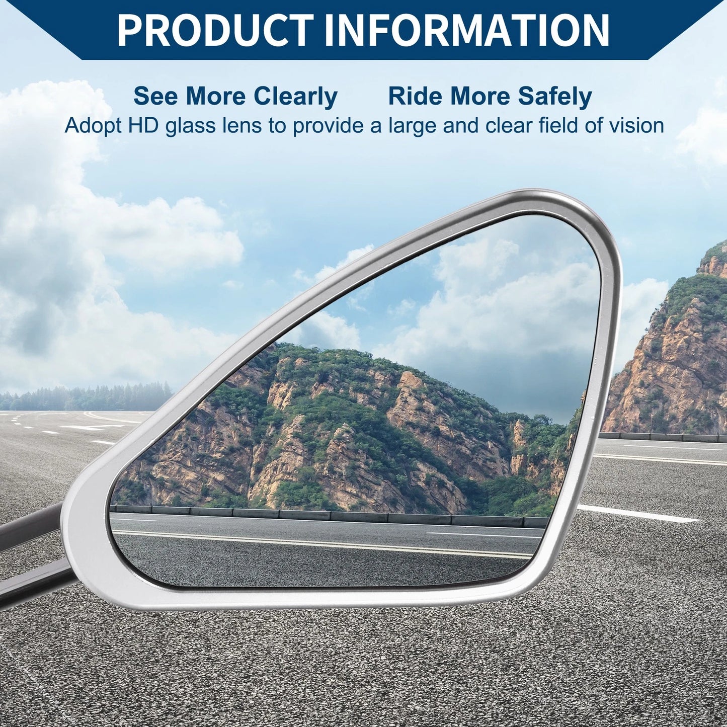 M8/M10 Rear View Mirrors for Motorcycle Handlebar, Black Silver Tone