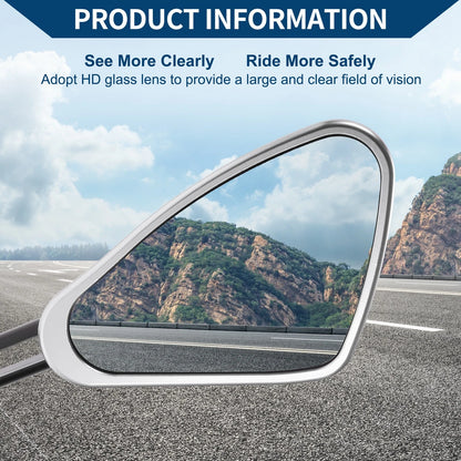 M8/M10 Rear View Mirrors for Motorcycle Handlebar, Black Silver Tone