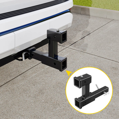 Dual 2in Trailer Hitch Receiver Rise-Drop Extender Adapter 4000LB Black